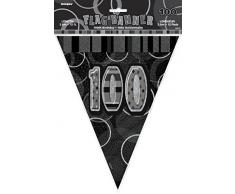 Unique Party- Unique Party-55378-Guirlande Fanions de 100e Anniversaire-3,6 m-Noir Glitz, 55378