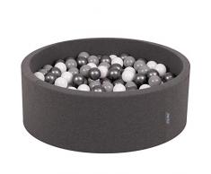 KiddyMoon 90X30cm/300 Balles ∅ 7Cm Piscine À Balles Pour Bébé Rond Fabriqué En UE, Gris Foncé:Blanc/Gris/Argenté