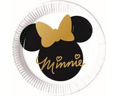 Procos 90723 Mouse Disney Minnie Lot de 8 assiettes en carton Blanc/noir/doré