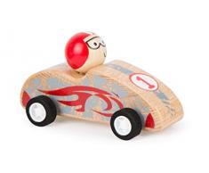 Small Foot- Véhicule à rétrofriction Voiture de Course Rouge en Bois certifié 100% FSC, Roues en Caoutchouc pour Une Meilleure Jouets, 11147, Multicolore