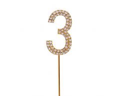 Gifts SHATCHI-789 Décoration de gâteau numéro 3 Doré brillant Diamant anniversaire anniversaire