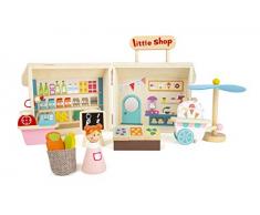 Small Foot 11393 Boutique marchande, Valise en Bois Pratique, idéal pour Voyager Jouets, Multicolore