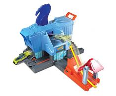 Hot Wheels City Attaque du T-Rex, coffret de jeu pour petites voitures à connecter avec circuit et pistes, jouet pour enfant, GBF92