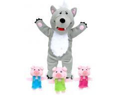 Fiesta Crafts - T-2458 - Marionnettes À Main - Coffret - Loup Et 3 Petits Cochons