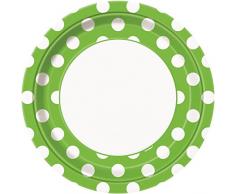 Unique Party - 37465 - Paquet de 8 Assiettes - Carton à Pois - 23 cm - Vert Citron