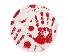 Lot de 6 assiettes Horror Bloody en papier Plats blanc/rouge