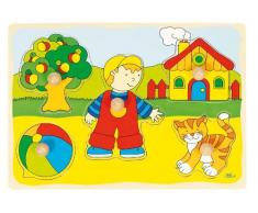 Goki - 2041538 - Puzzle en Bois À Encastrement - Chat, Maison - 15 Pièces