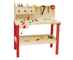 roba Établi avec accessoires, grand établi en bois massif, avec nombreux accessoires, grand plan de travail avec 3 petits tiroirs sur le panneau arrière et crochets pour accrocher les outils.