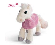 NICI- Doudou-Cheval en Peluche Debout White Peach avec Tapis de Selle, 25cm, 44901, Beige/Pink