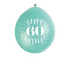 Unique Party 56052 - Ballons de Baudruche - 23 cm - Happy 60th Birthday - Assortiment de 10