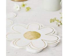 Ginger Ray Lot de 8 serviettes de table en forme de marguerite avec feuille dor Blanc