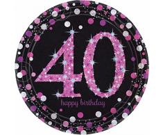 amscan 9900604 23 cm Celebration 40e Anniversaire Assiettes en Papier prismatique