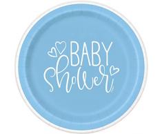 Unique Party 73384 - Assiettes en Carton - 18 cm - Baby Shower À Thème Cœurs Bleus - Paquet de 8