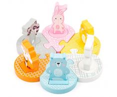 Small Foot-11472 Puzzle en Bois pour Amoureux colorés, Surface de Base 6 pièces, 6 Mignonnes Figurines danimaux Inclus Jouets, 11472, Multicolore