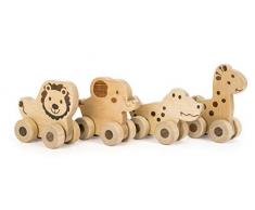 Small Foot Animaux à Pousser Safari en Bois Naturel, Crocodile, éléphant, Girafe et Lion pour la Chambre des Enfants. Jouets, 11097, Nature