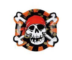 amscan - 551936 - 6 Assiettes Forme Tête de Mort Pirate - Rouge/Noir