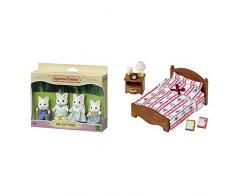 Sylvanian Families- Silk Cat Family Famille Chat Soie SYLVANIAN, 4175, Multicolore & 5019 - Semi Lit Double - Poupées et Accessoires - Sylvanian