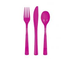 Unique Party 39534-Lot de Couverts en Plastique pour 6 Invités Néon-18 Pièces, 39534, rose fluorescent