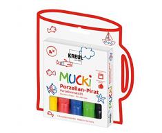 KREUL 27157 MUCKI crayons en porcelaine pour œuvres dart personnalisées, 2-5 mm, 5 stylos en jaune, rouge, bleu, vert et noir - Version Allemande