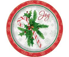 Unique Party 49814 18 cm Assiettes de Noël Candy Canne de Fête (Pack de 8)
