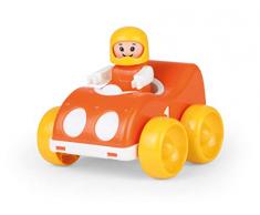 LENA 01572 My First Racers Voiture de Course avec Figurine Mobile pour Course à Pied, Voiture de Course à Pied et roulettes, véhicule de Jeu pour bébé et Enfant à partir de 12 Mois + Orange