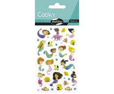 Maildor CY104C - Un sachet de gommettes 3D Cooky 1 planche 7,5x12cm, Sirènes (36 stickers)