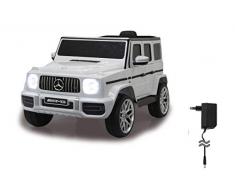 Jamara 460640 Ride-on Mercedes-Benz AMG G 63 12 V 2 Vitesses 2 Moteurs de Propulsion puissants, Batterie 12 V Longue durée de Vie USB, Affichage de la Batterie, Frein arrière, LED, Blanc