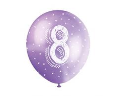 Unique Party 56090 - Ballons de Baudruche Nacré - 30 cm - Numéro 8 Anniversaire - Assortiment de 5