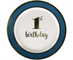 Amscan International 430622 Papier Vaisselle, Assiette Plastique 19 cm 1er Anniversaire Bluebrdr
