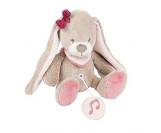 Nattou Mini Peluche Musicale Lapin Nina, Nina, Jade et Lili, 21 x 12 x 7 cm, Beige/Rose