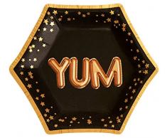 Neviti- Glitz and Glamour Yum Assiettes en carton, 773321, Noir/Or, petit