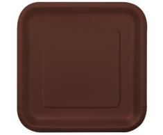 Unique Party - 38067 - Paquet de 16 Assiettes Carrées en Carton - 18 cm - Marron