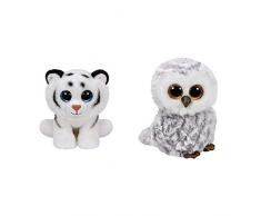 Ty - Beanie Babies - Peluche Tundra Le Tigre 15 cm & TY37201 - Beanie Boos - Peluche Owlette Hibou 15 cm
