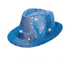 Folat 24074 Tribly Chapeau de fête avec paillettes et éclairage LED, pour adulte Unisexe, Bleu, Taille Unique