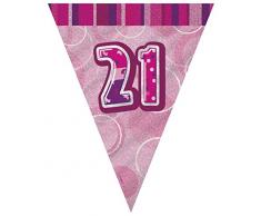 Unique Party - 90952 - Guirlande Fanions de 21e Anniversaire - 2,7 m - Rose Glitz