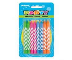 Unique Party 7,6 cm Chevron Neon Bougies danniversaire, Lot de 8