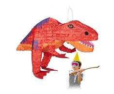 Relaxdays Pinata à Suspendre Dinosaure T-Rex, pour Enfants, à remplir Anniversaire Jeux décoration Papier, Rouge, 10028078