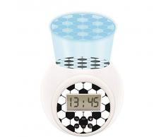 Lexibook- Réveil projecteur Football Enfant avec Fonction Alarme et répétition Snooze, veilleuse avec minuterie, écran LCD, à Piles, Blanc/Noir, RL977FO