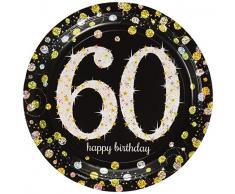 amscan 551547 26 cm Or Celebration 60e Assiettes en Papier prismatique
