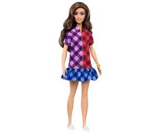 Barbie Fashionistas poupée mannequin #137 aux longs cheveux bruns avec une robe écossaise, jouet pour enfant, GHW53