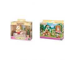 SYLVANIAN FAMILIES - Chocolat Père avec canapé & La cabane Luke bébé écureuil Roux Mini-Univers, 5318, Multicolore