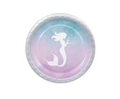 Procos 90546 Lot de 8 Assiettes de Fête Sirène Carton Rose/Bleu/Argent