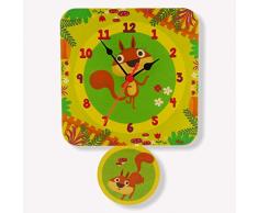 Dida – Horloge Pendule Murale en Bois Enfant – écureuils – Horloge en Bois pour Chambre denfant