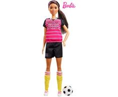 Barbie poupée joueuse de foot brune en maillot, chaussures à crampons, chaussettes de foot et avec ballon de football, jouet pour enfant, GFX26