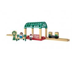 Thomas et ses amis coffret station de train en bois, wagon et une figurine, jouet pour enfant 3 ans et plus, FKF49