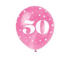 Unique Party 56098 - Ballons de Baudruche Nacré - 30 cm - Numéro 50 Anniversaire - Assortiment de 5