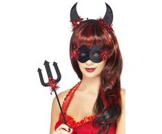 Smiffys Kit délicieux démon, noir, avec masque, cornes et trident cravache