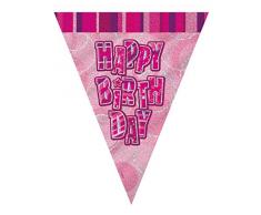 Unique Party - 90948 - Guirlande Fanions dAnniversaire - 2,7 m - Rose Glitz