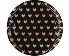 Procos 90700 Mouse Disney Mickey Lot de 8 assiettes en carton Noir/doré