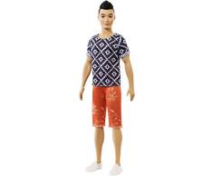 Barbie Fashionistas poupée mannequin #115 Ken avec haut à motif géométrique et short orange, jouet pour enfant, FXL62